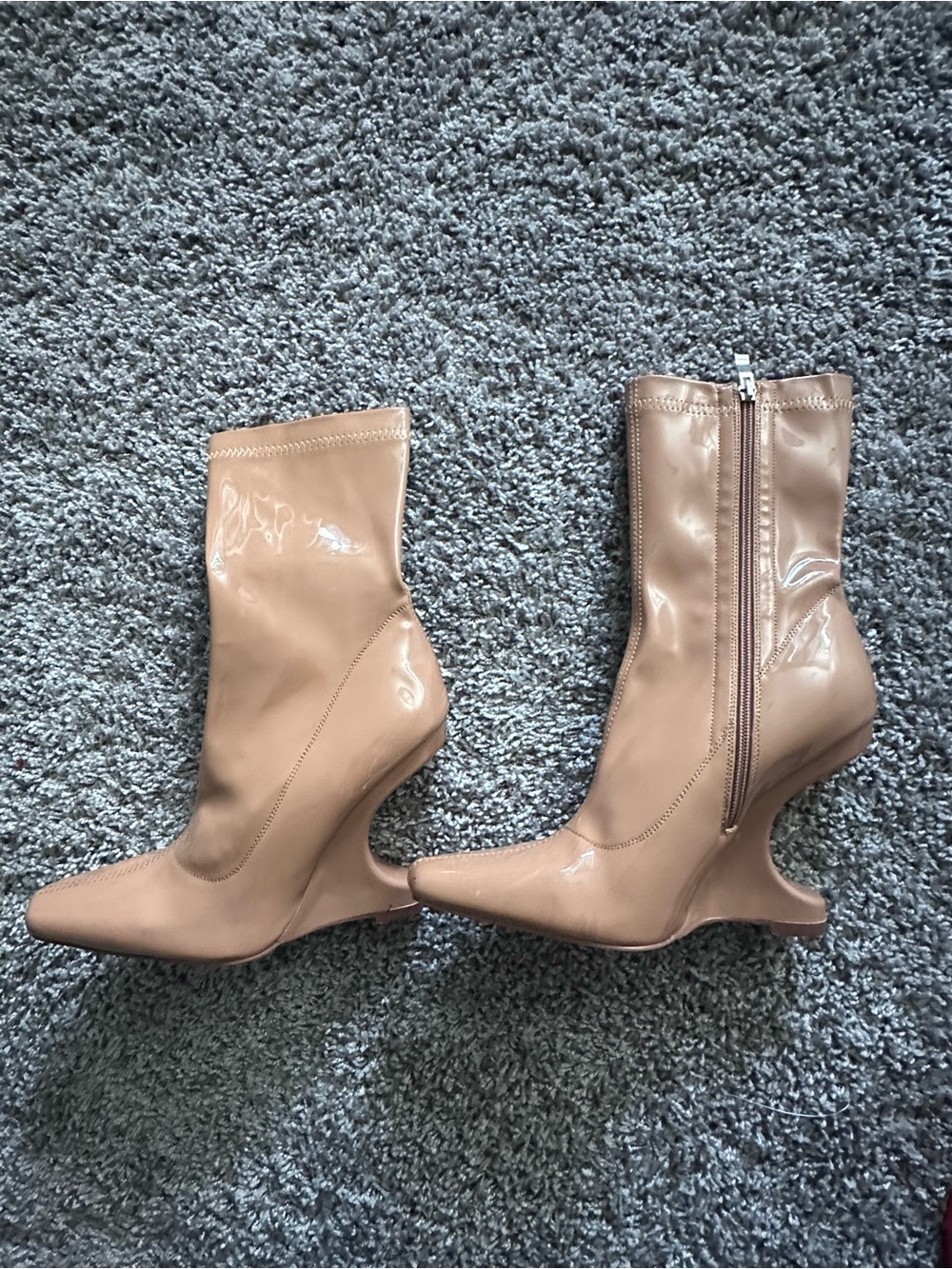 Patent Nude Ankle Boots with Sculpted Heel